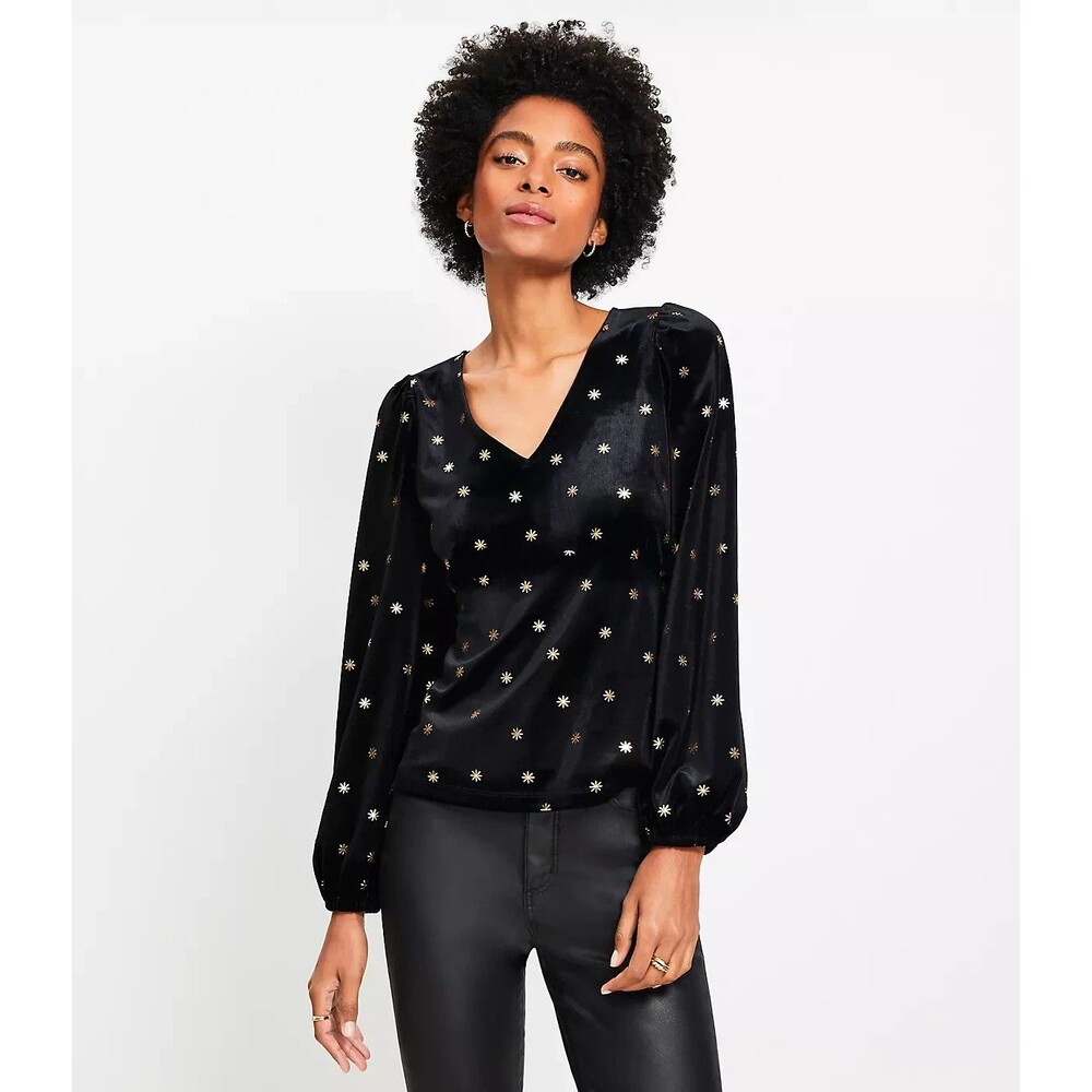 Loft Starry Velour V-Neck Top Size XXL black gold foil etheral whimsigoth‎